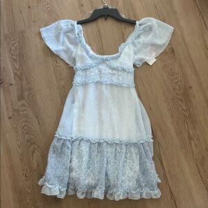 NWT Y2K Light Blue Ruffle floral baby doll dress size XXS